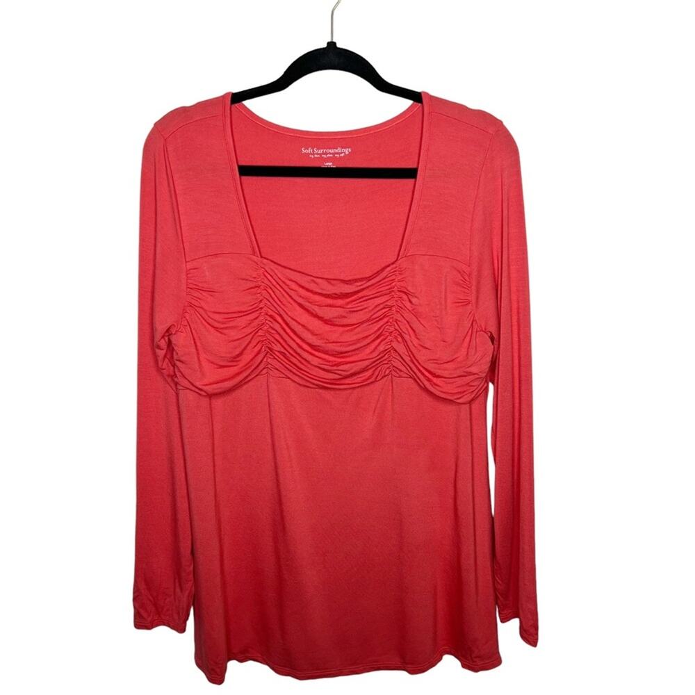 SOFT SURROUNDINGS / pink Bella Vista ruched front long sleeve blouse / L